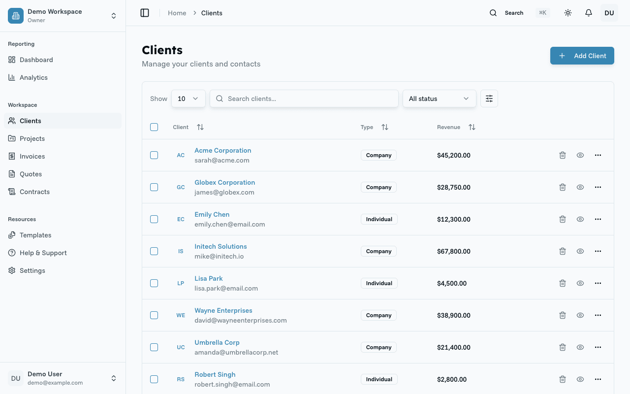 QuoteCraft client management interface